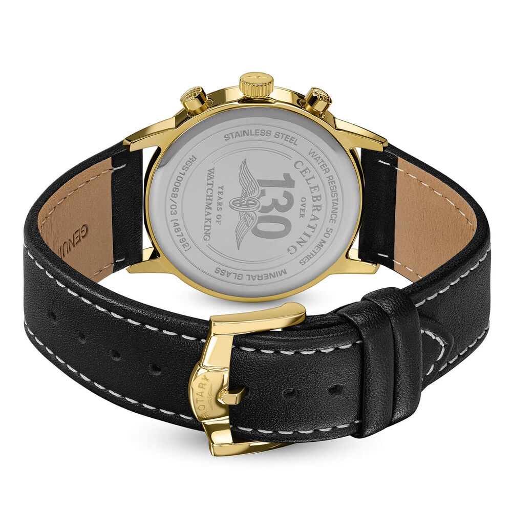 Rotary 1895 Chronograph 38mm Champagne Dial Black Leather Strap Watch