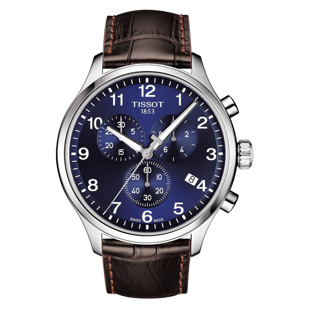 Tissot Chrono Xl 45mm Blue Dial Brown Leather Strap Watch image number 0