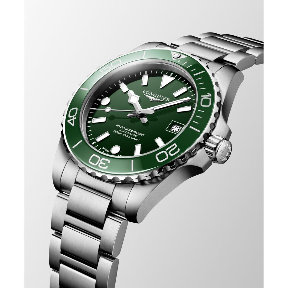 Longines HydroConquest 39mm Green Dial & Bezel Steel Bracelet Watch