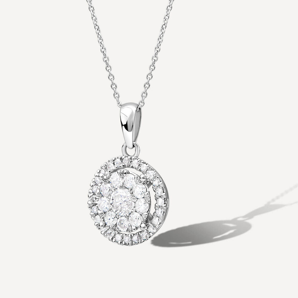 Platinum Round Cluster 0.50ct Diamond Halo Pendant image number 1