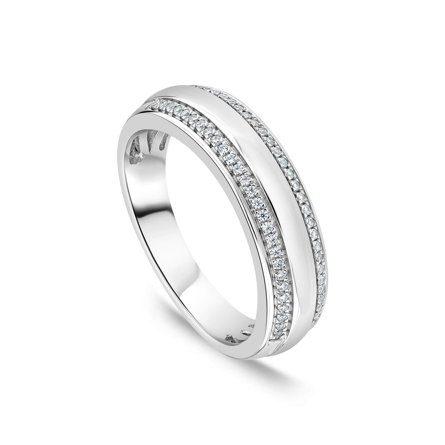 9ct White Gold 0.15ct Diamond Edge Polished Band Ring