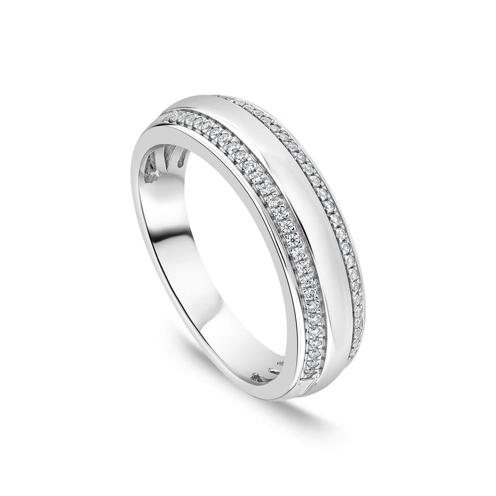 9ct White Gold 0.15ct Diamond Edge Polished Band Ring