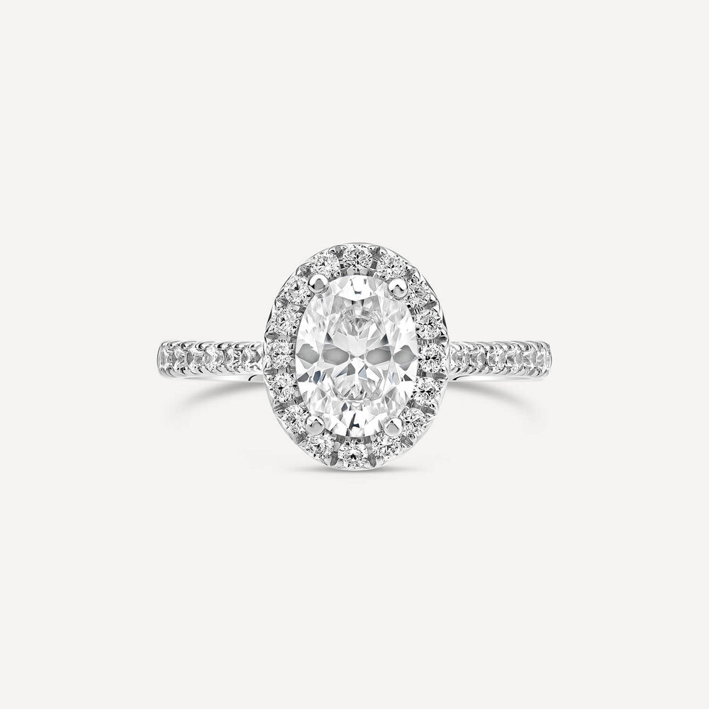 Born Platinum Lab Grown 1.40ct Oval Halo & Diamond Sides Ring image number 1