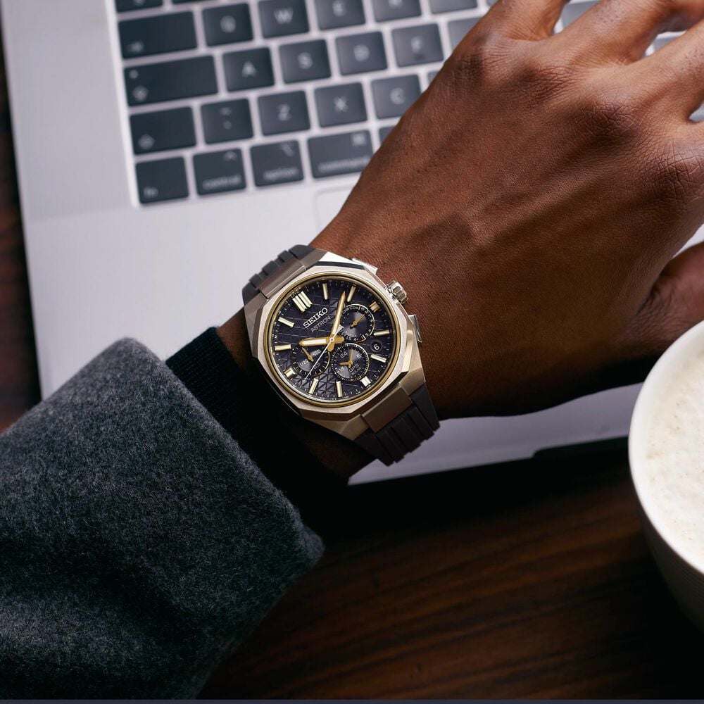 Seiko Astron 'Tesselate' 5X63 Celestial Gold Dial Silicone Strap Watch