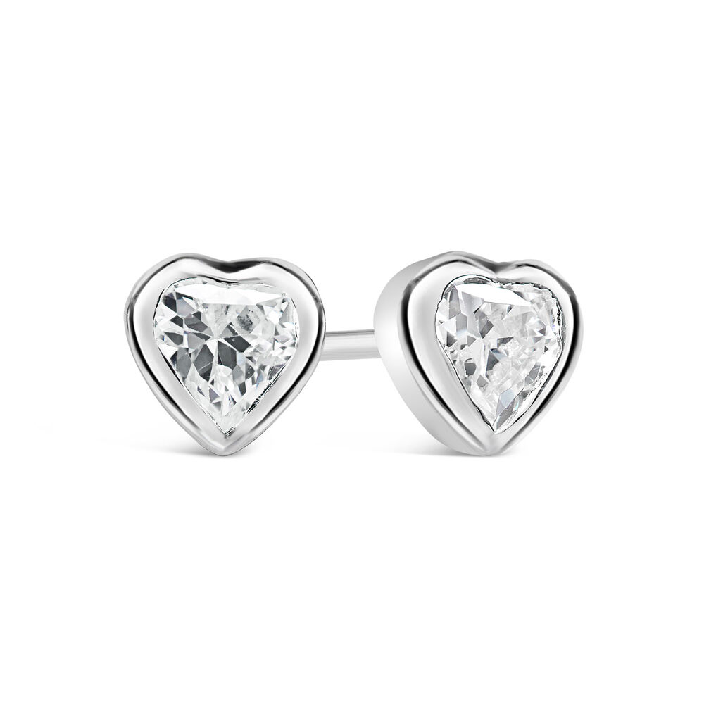 Silver cubic zirconia heart stud earrings image number 1
