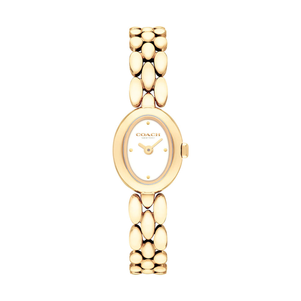 Coach Sammy 18x22.5mm White Dial Gold Tone Steel Bracelet Watch