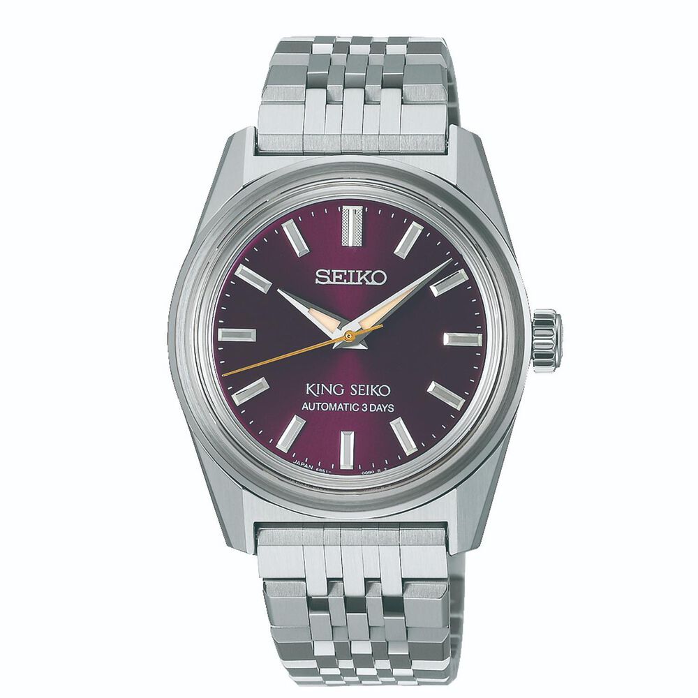 King Seiko KSK 6R Preppy Burgundy 36.1mm Dial Stainless Steel Bracelet Watch