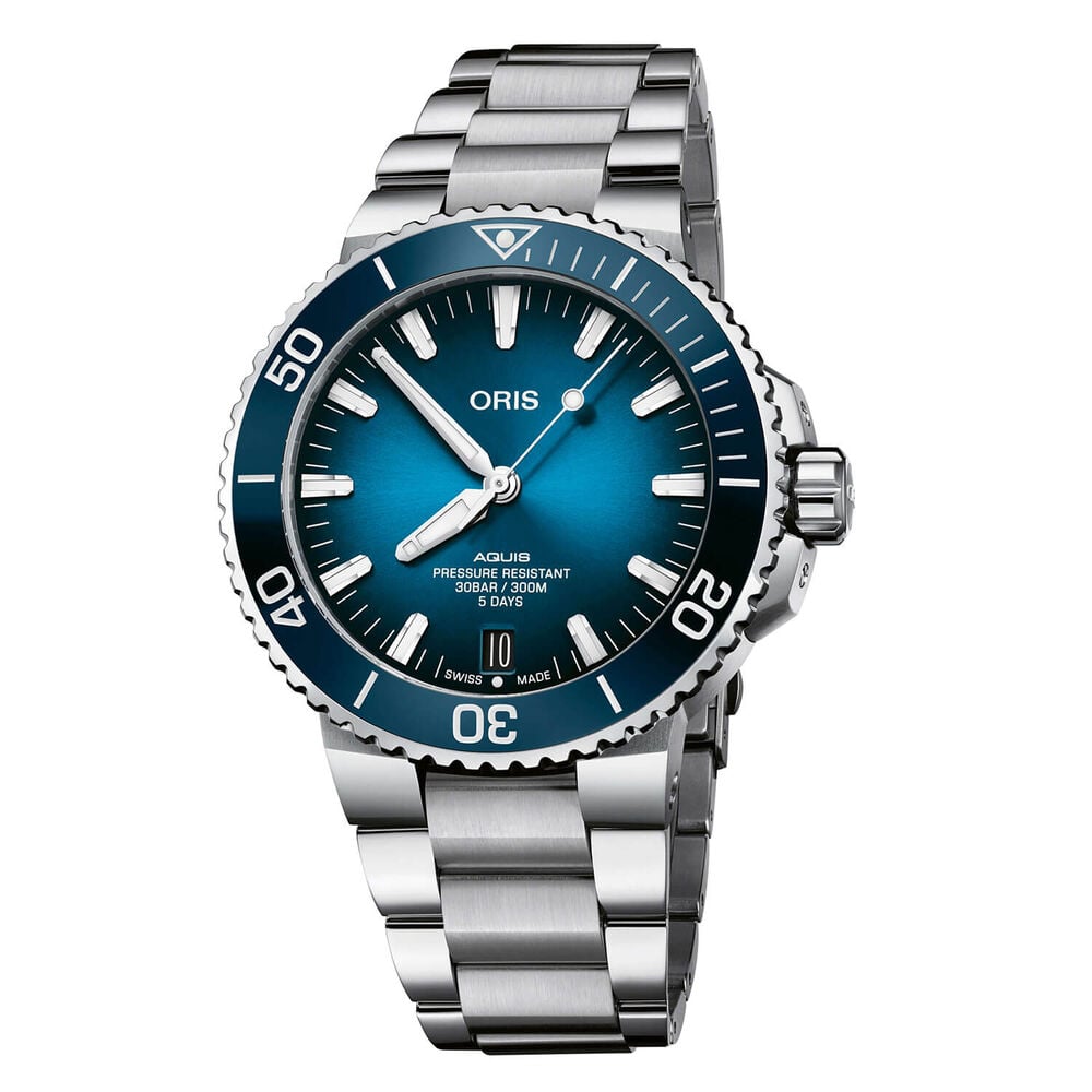 Oris Aquis 43.5mm Calibre 400 Blue Bezel Steel Bracelet Watch image number 0