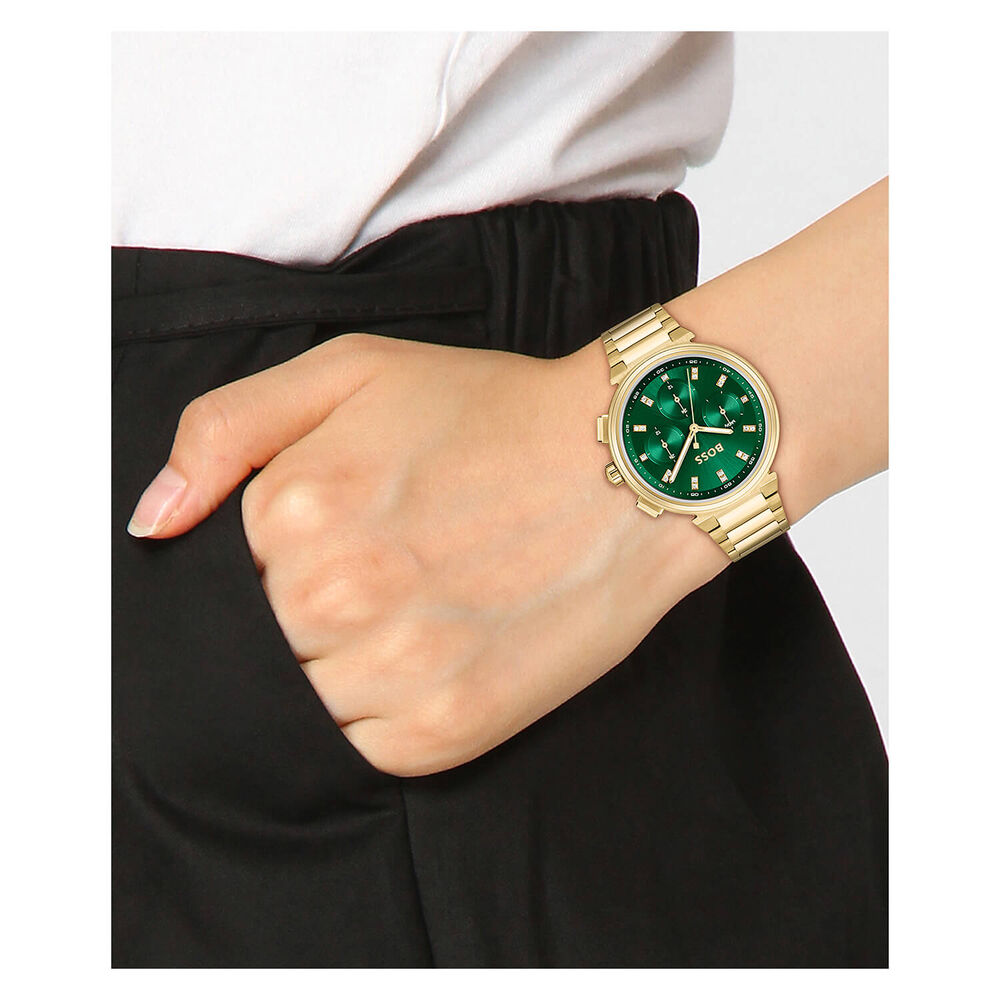 BOSS One 38mm Green Dial Yellow Gold PVD Case & Bracelet Watch image number 3