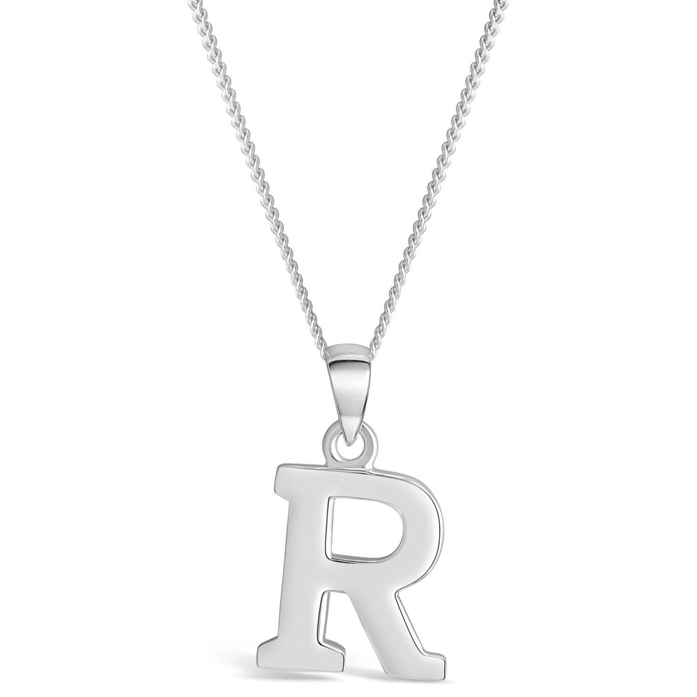 Sterling Silver Block Initial R  Pendant