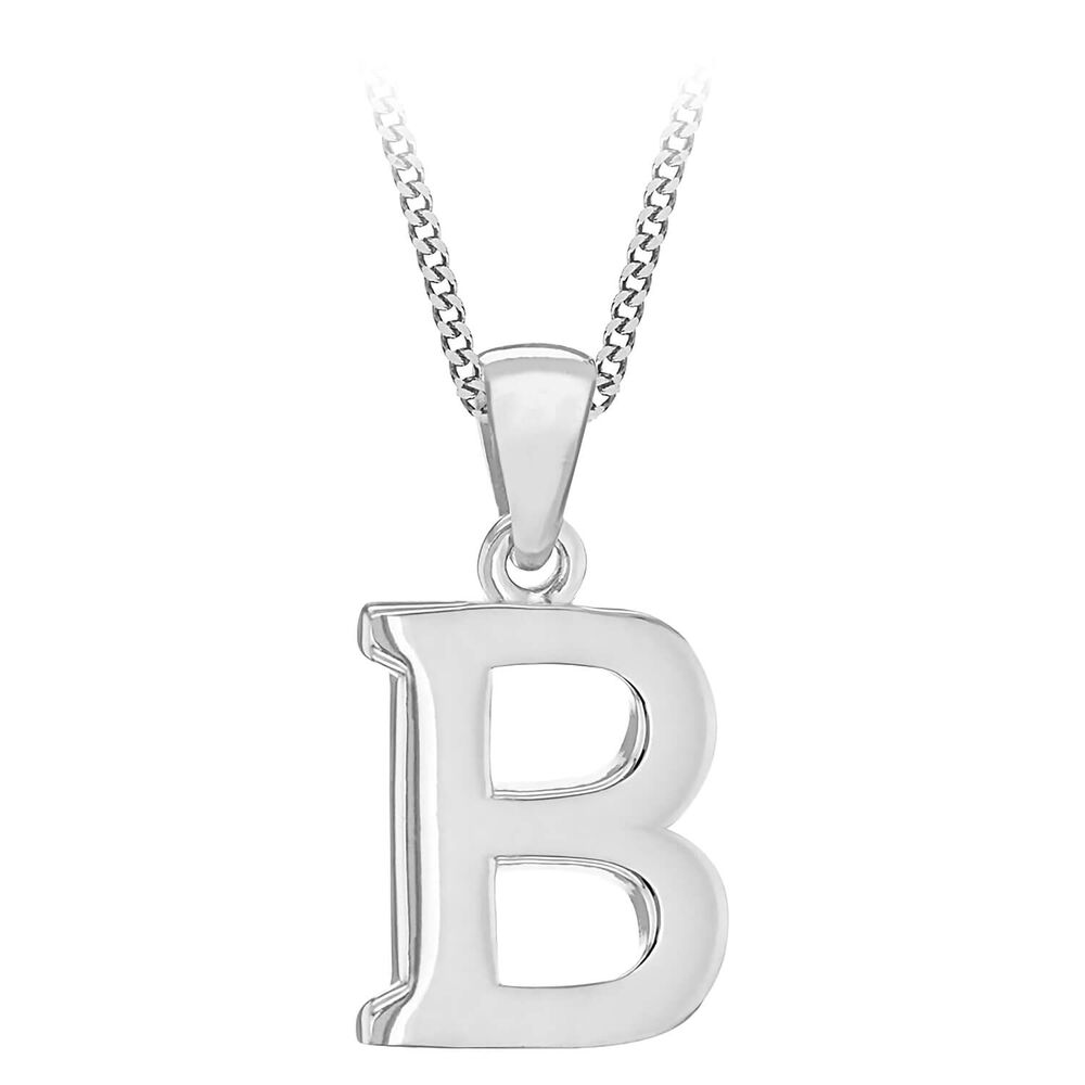 Sterling Silver Block Initial B Pendant  (Chain Included) image number 0