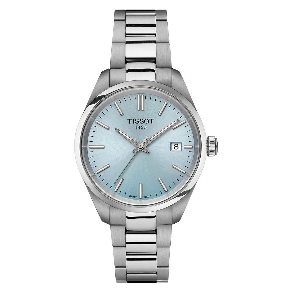 Tissot PR100 34mm Ice Blue Dial Steel Case Bracelet Watch