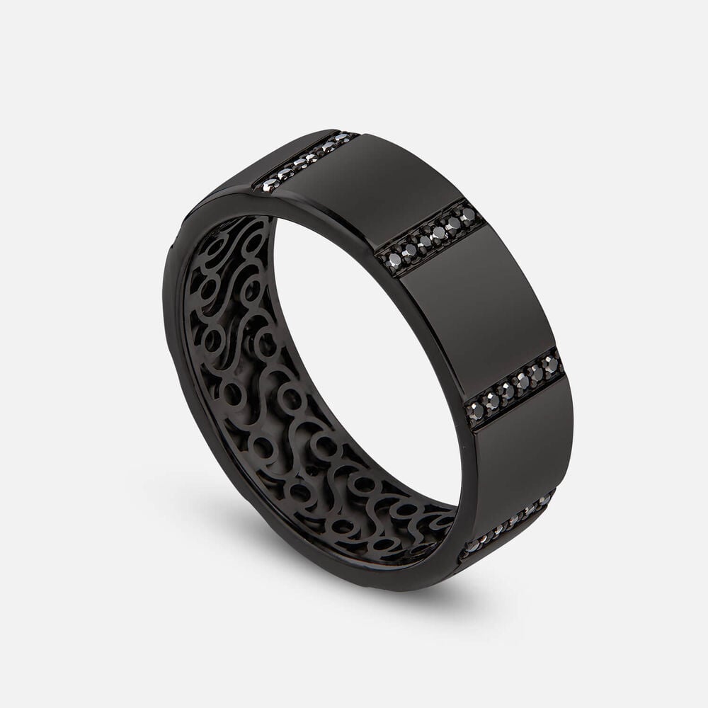 Black Ruthenium Plated Sterling Silver Cubic Zirconia Lined Ring