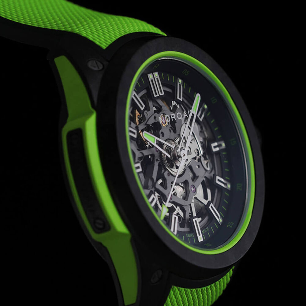 NORQAIN Wild ONE Skeleton 42mm Dial Gecko Green Rubber Strap Watch image number 3