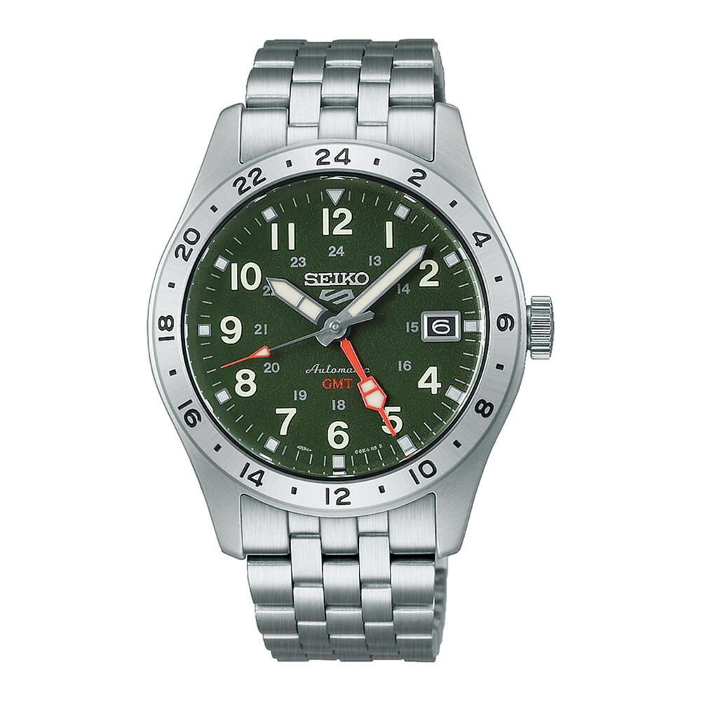 Seiko 5 Sports Field GMT Khaki Drill 39.4mm Steel Case & Bracelet Watch