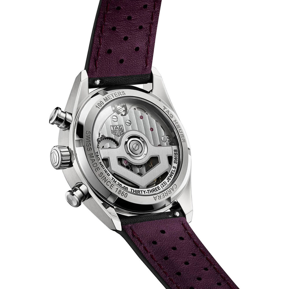 TAG Heuer Carrera Chronograph 39mm Purple Dial Black Leather Strap Watch image number 4