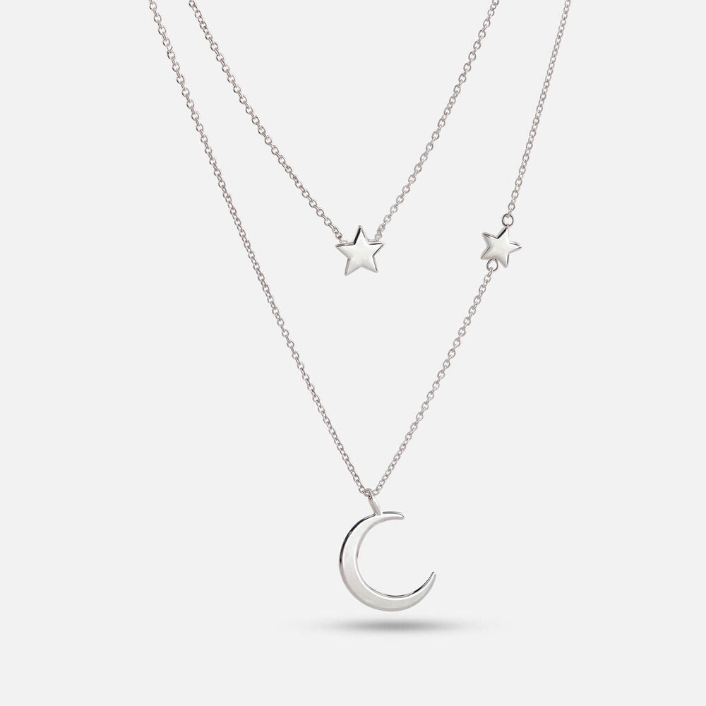 Sterling Silver Moon & Star Double Chain Necklet
