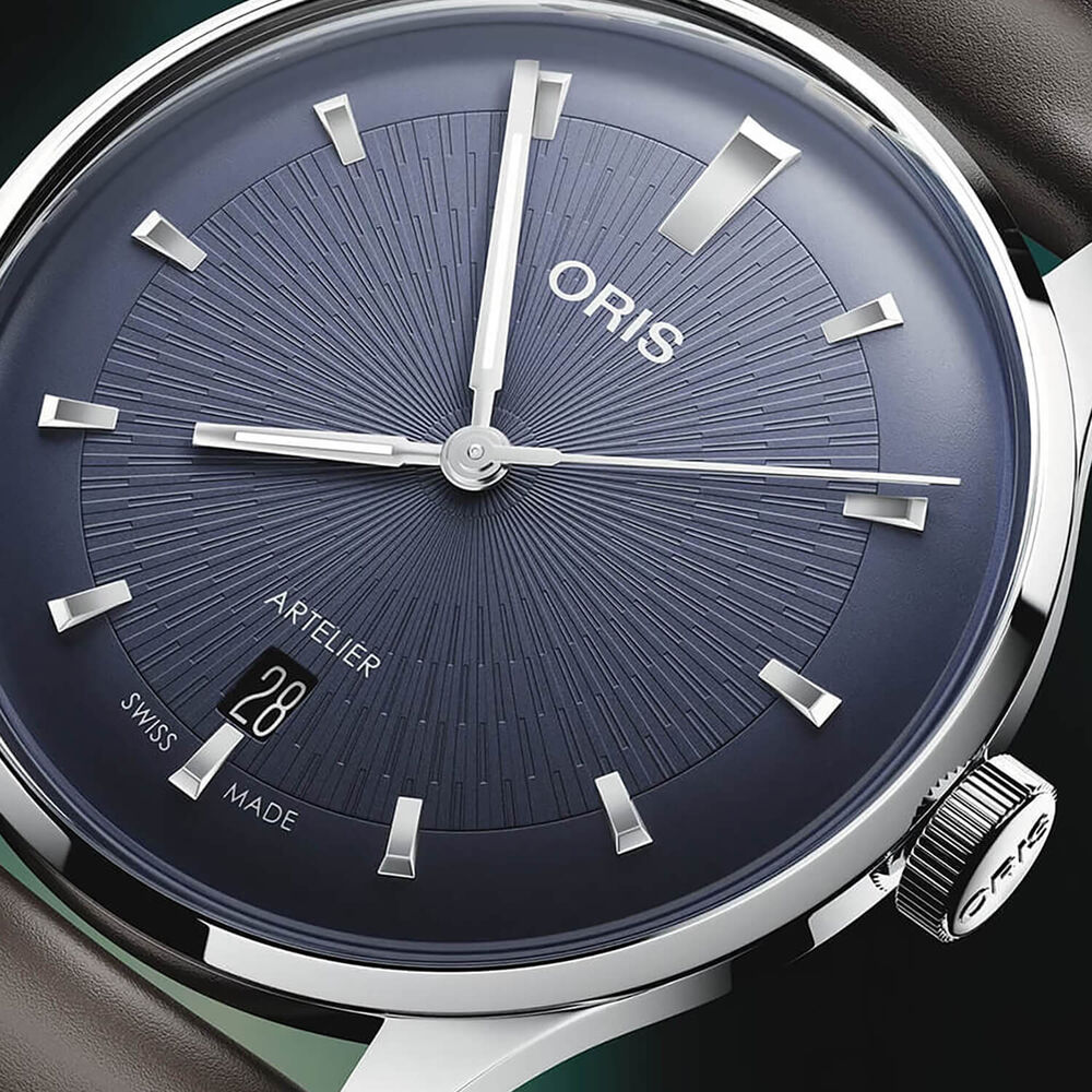 Oris Artelier Date 38mm Blue Dial Black Leather Strap Watch