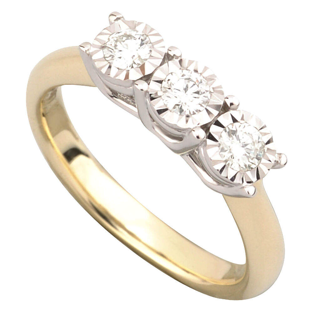 9ct gold 0.30 carat diamond three stone ring image number 0