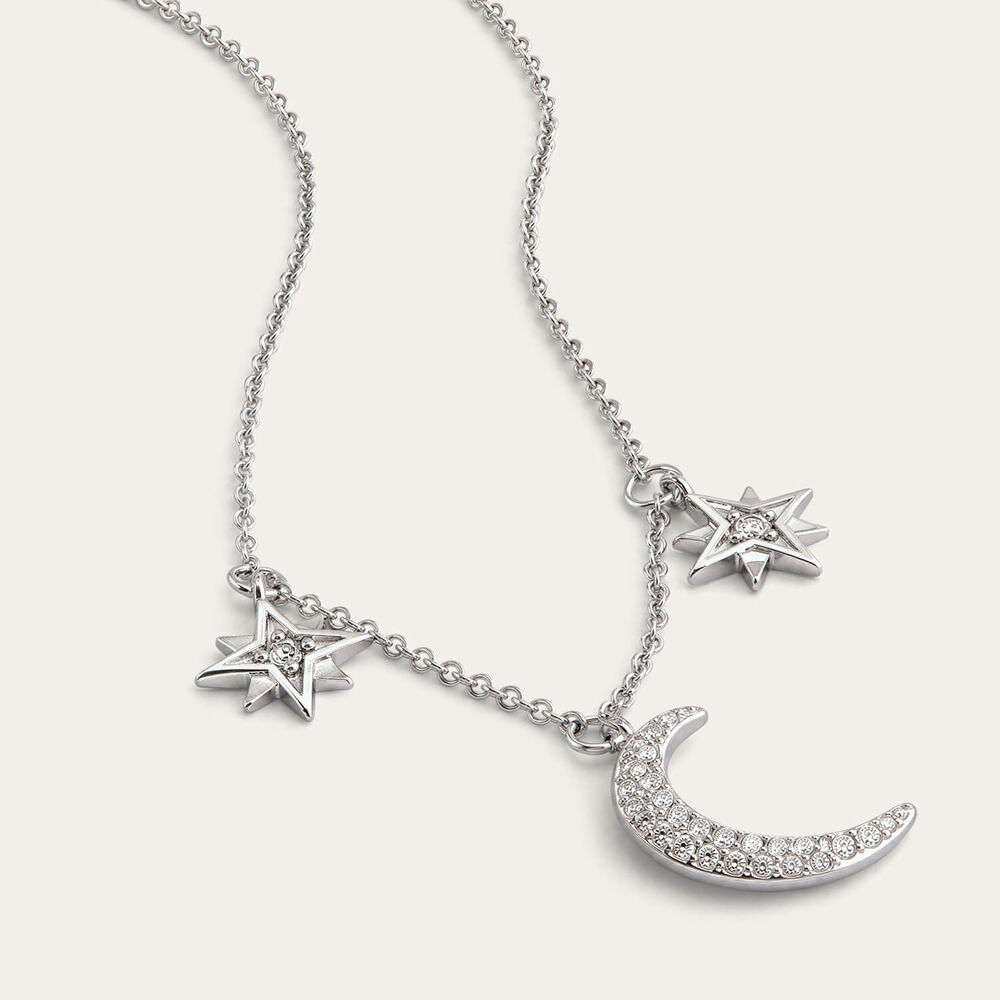 Sterling Silver Cubic Zirconia Moon & Star Necklet