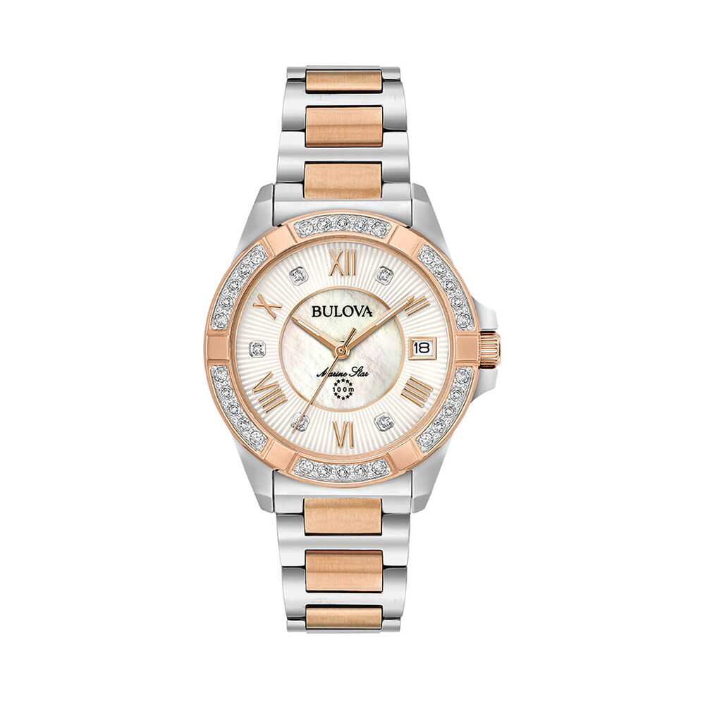 Bulova Marine Star Diamond 32mm White Dial Two Tone Steel Bracelet Watch image number 0