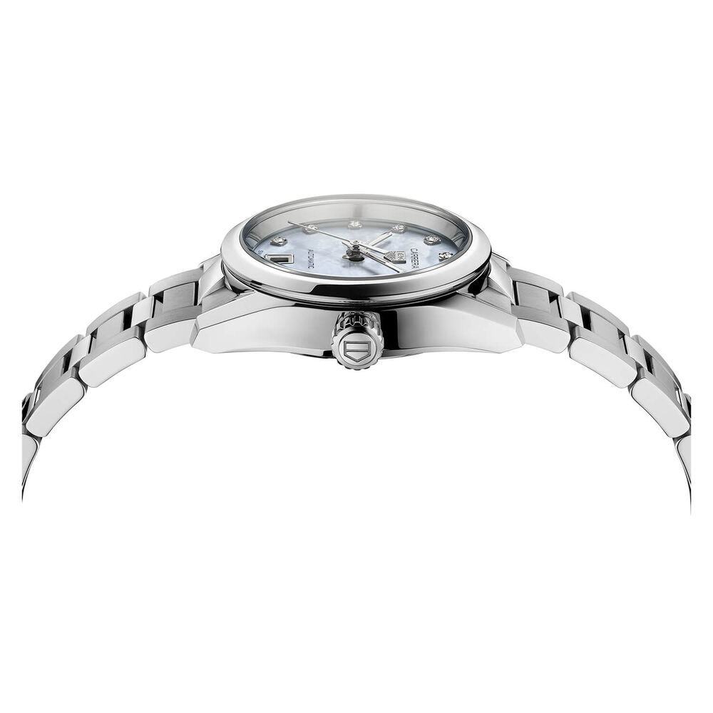 TAG Heuer Carrera 29mm Mother of Pearl Diamond Dot Dial Steel Case Bracelet Watch image number 2