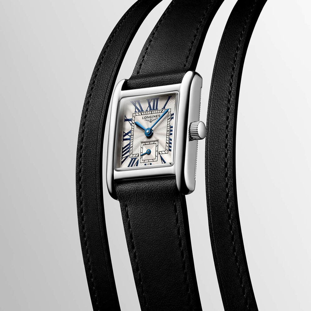 Longines MiniDolcevita 21.5 x 29mm Silver Dial Black Leather Strap Watch image number 2