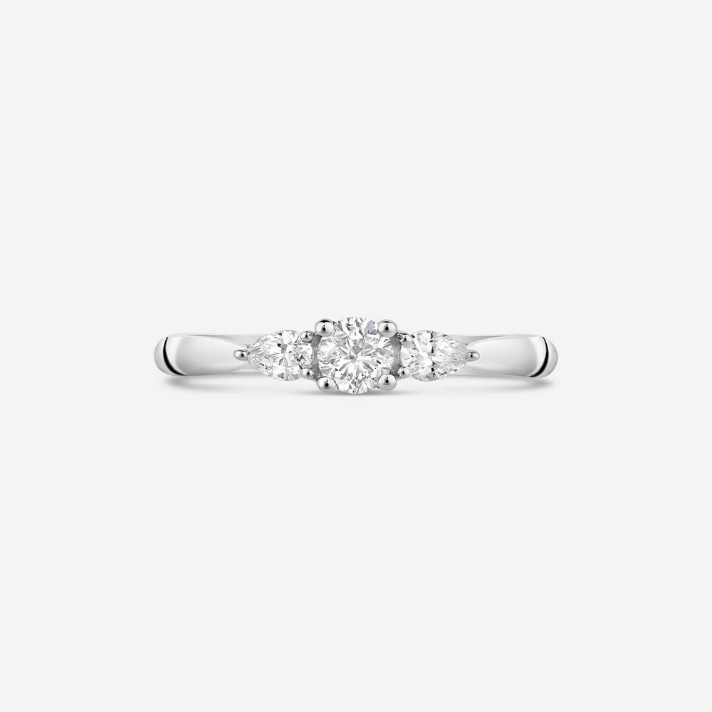 18ct White Gold Orchid Setting Three Stone Round 0.33ct Pear Diamond Ring image number 1