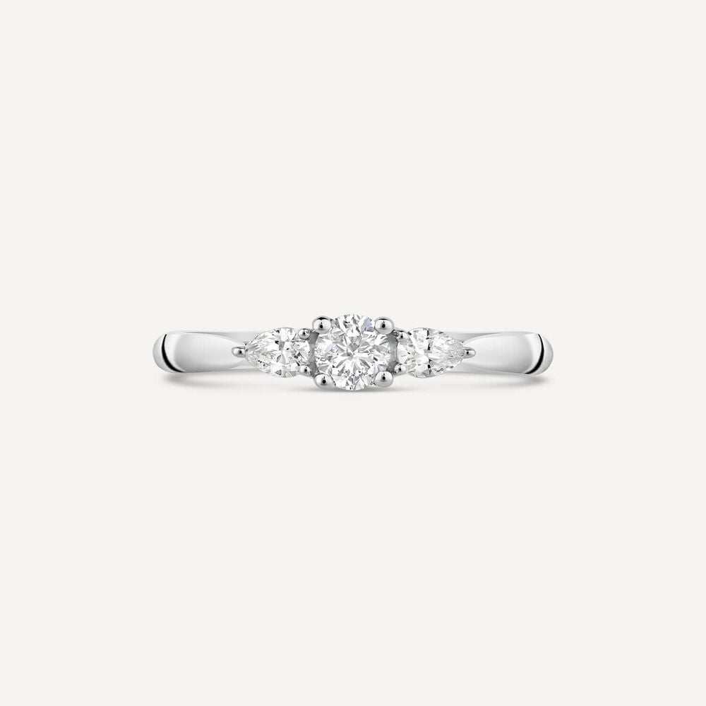 18ct White Gold Orchid Setting Three Stone Round 0.33ct Pear Diamond Ring image number 1