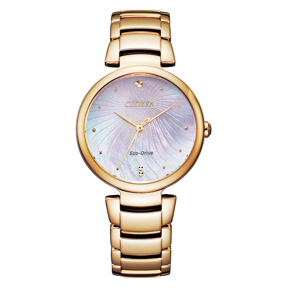 Citizen Eco-Drive Mother of Pearl Dial Rose Gold PVD Case Bracelet Watch image number 0