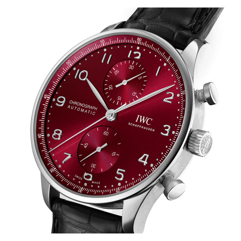 IWC Schaffhausen Portugieser Chronograph Red Dial Black Strap Watch image number 6