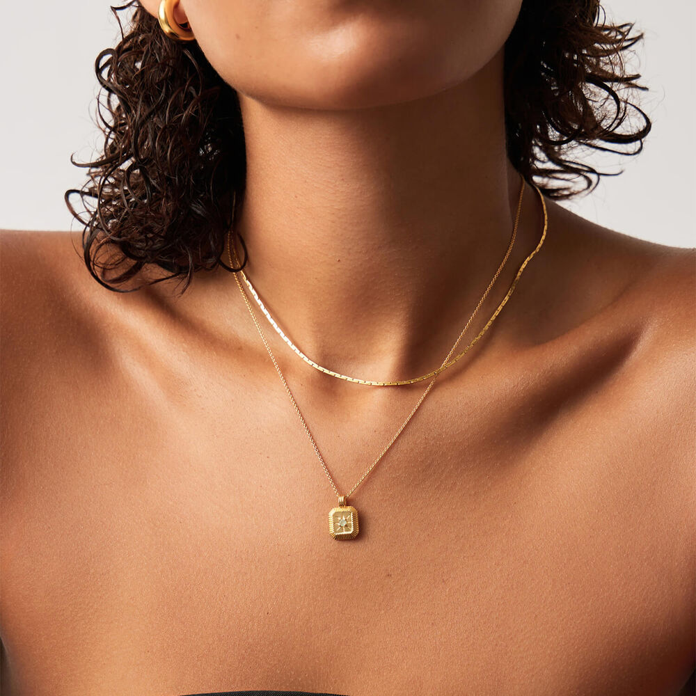 Missoma 18ct Gold Vermeil Sterling Silver Aqua Chalcedony March Birthstone Pendant Necklace