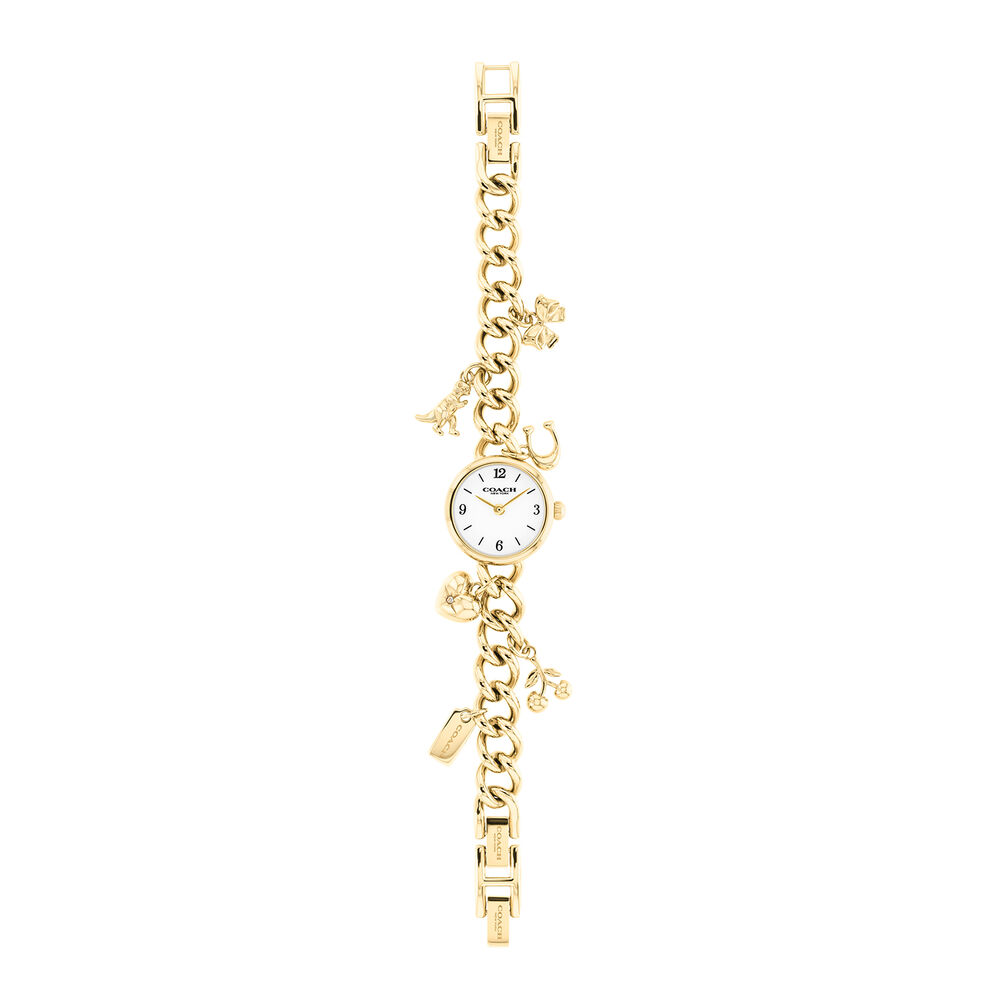 Coach Iris 22mm White Dial Gold Tone Steel Charm Bracelet Watch
