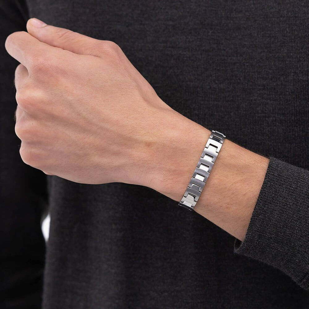 BOSS Candor Silver Tone Link Logo Closure Steel Bracelet image number 3