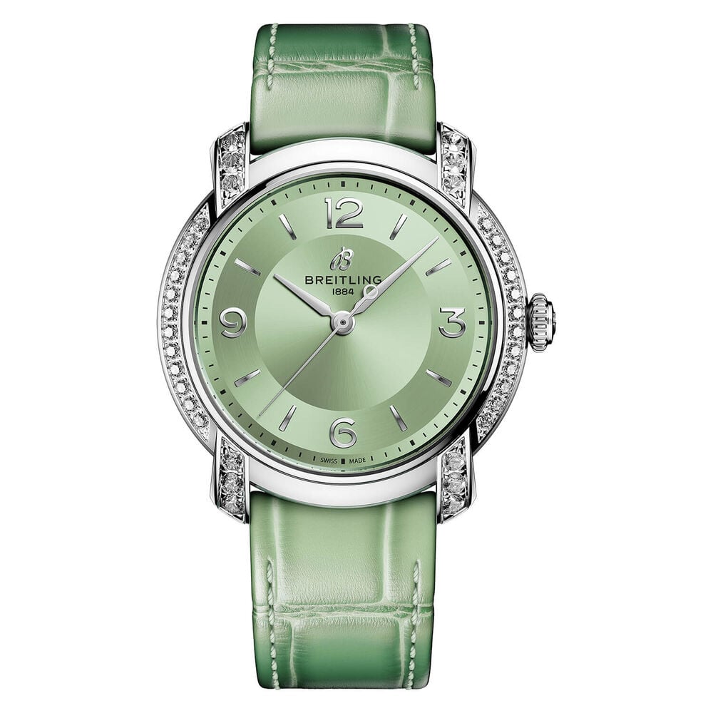 Bretling Lady Premier Automatic 36mm Green Dial Leather Strap Watch