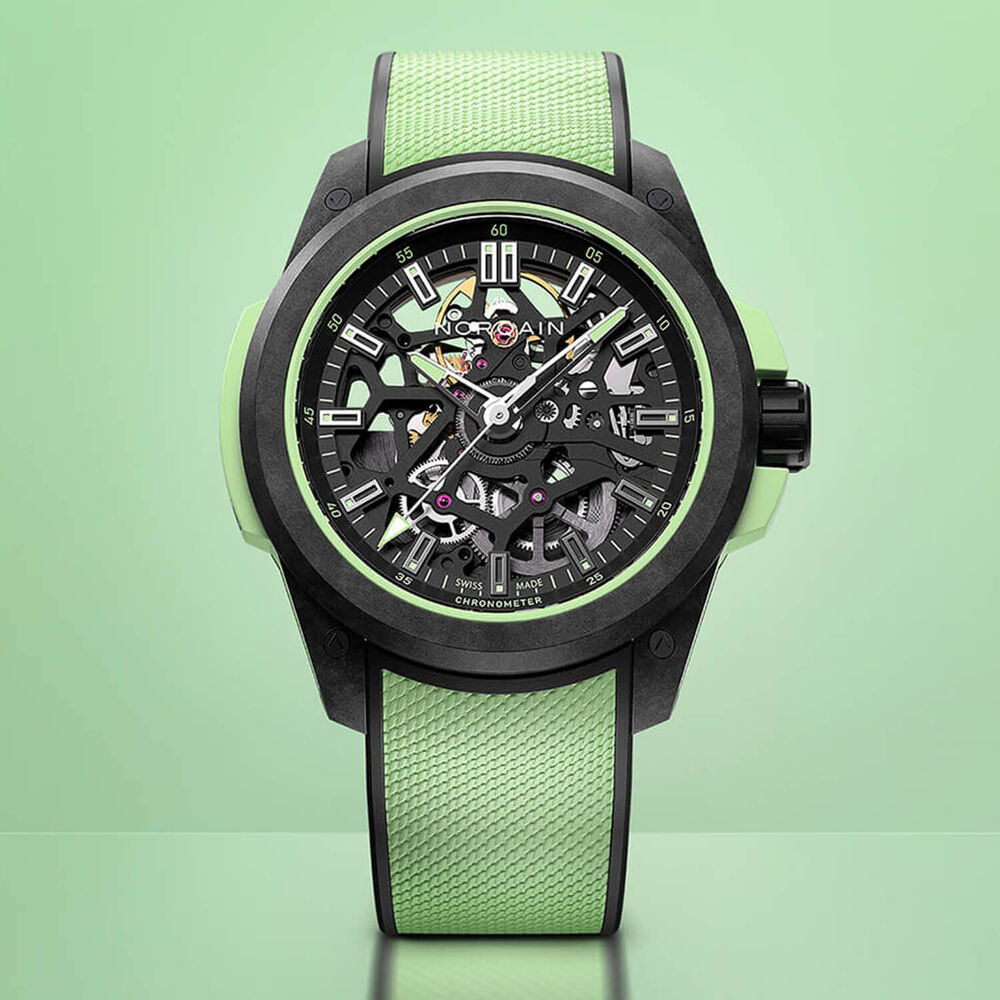 NORQAIN Wild ONE Skeleton 39mm Dial Mint Rubber Strap Watch