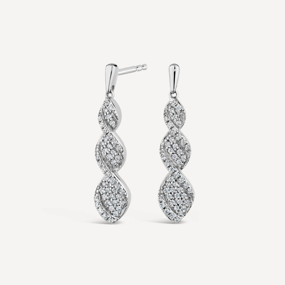 9ct White Gold Twist Diamond Drop Earrings