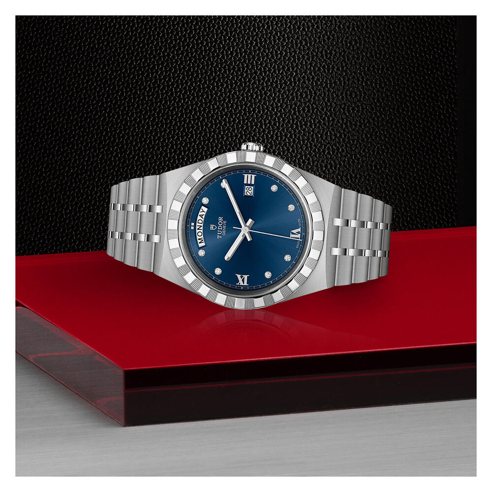 TUDOR Royal 41mm Blue Diamond Roman Numerals Dial Day & Date Steel Bracelet Watch image number 3