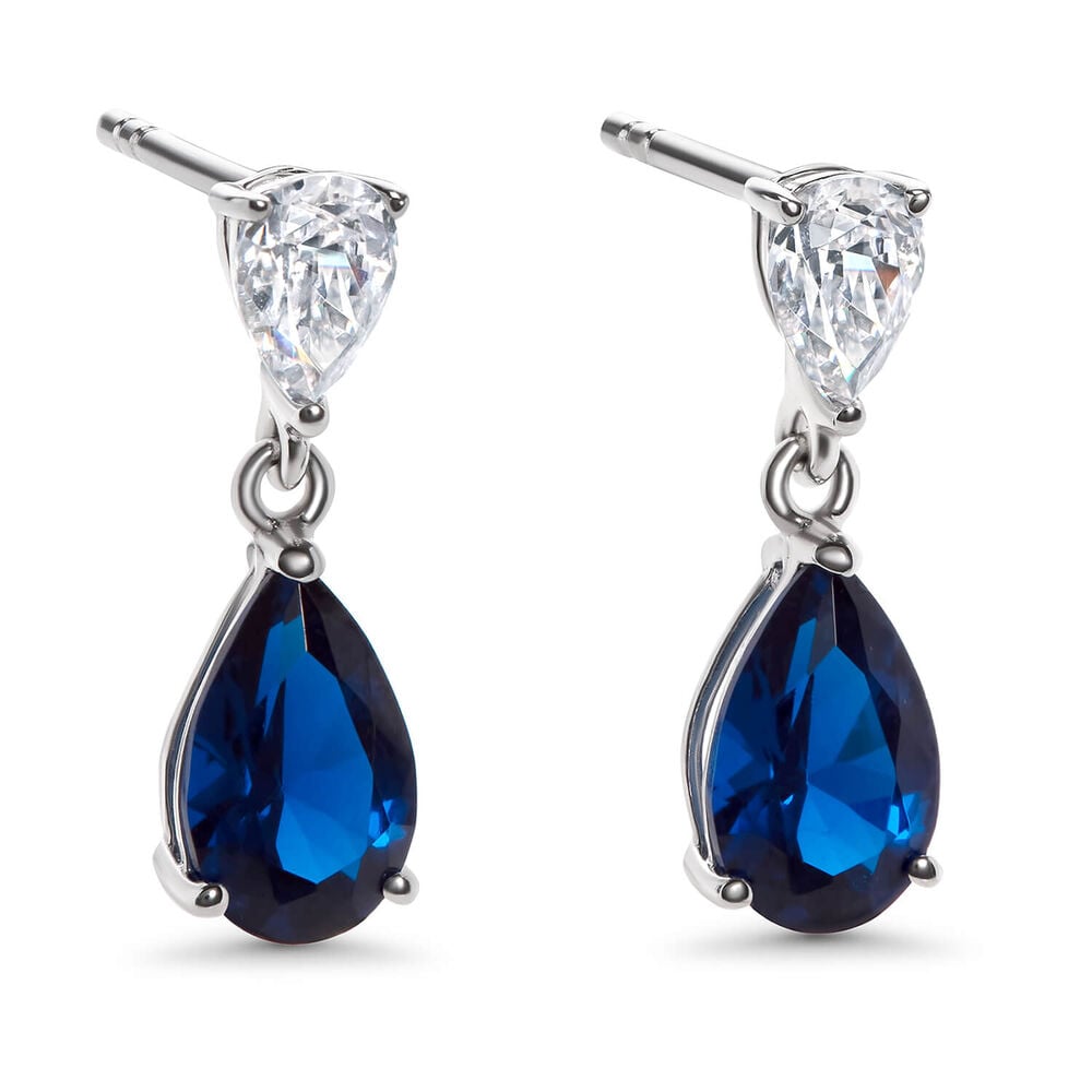 CARAT* London Baby Sapphire Arabella White Gold Finish Drop Earrings image number 0