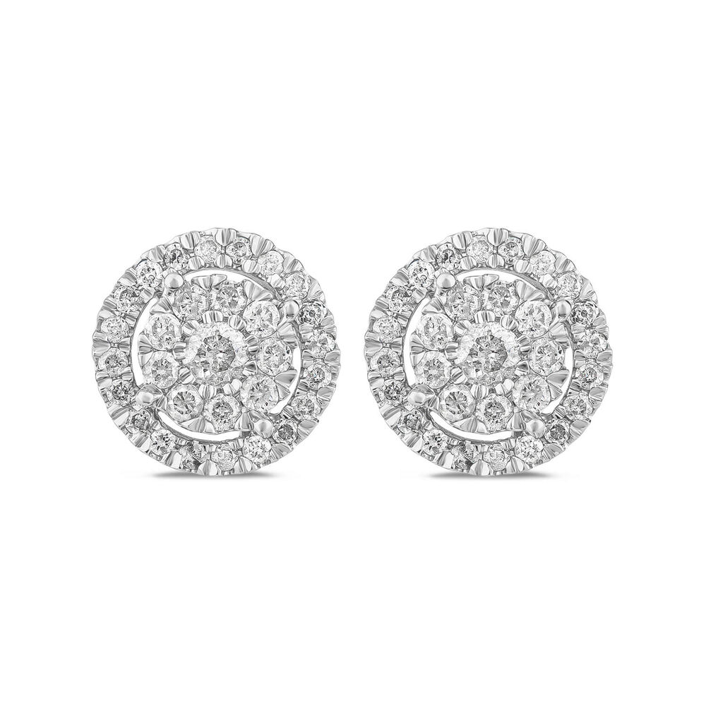 Platinum Round Cluster 0.50ct Diamond Halo Stud Earrings