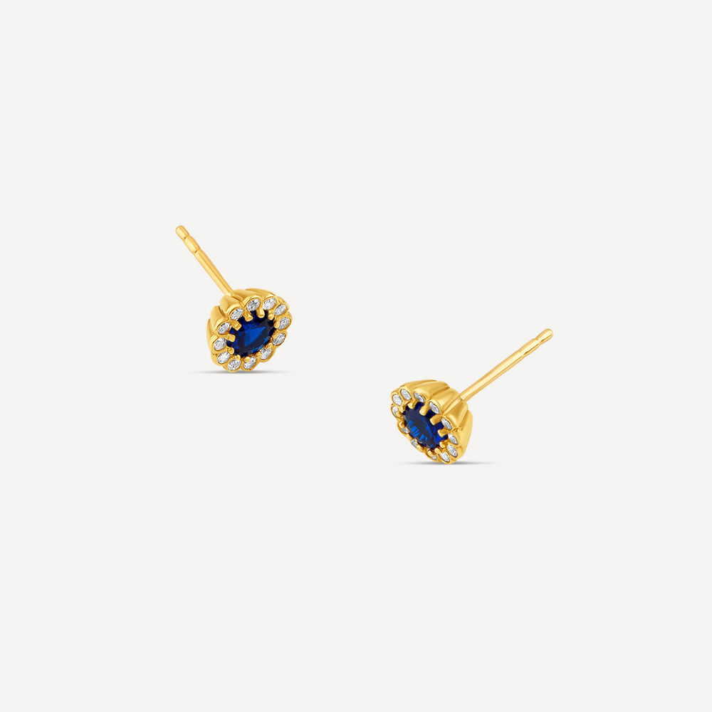 9ct Yellow Gold Blue Spinel Flower Stud Earrings