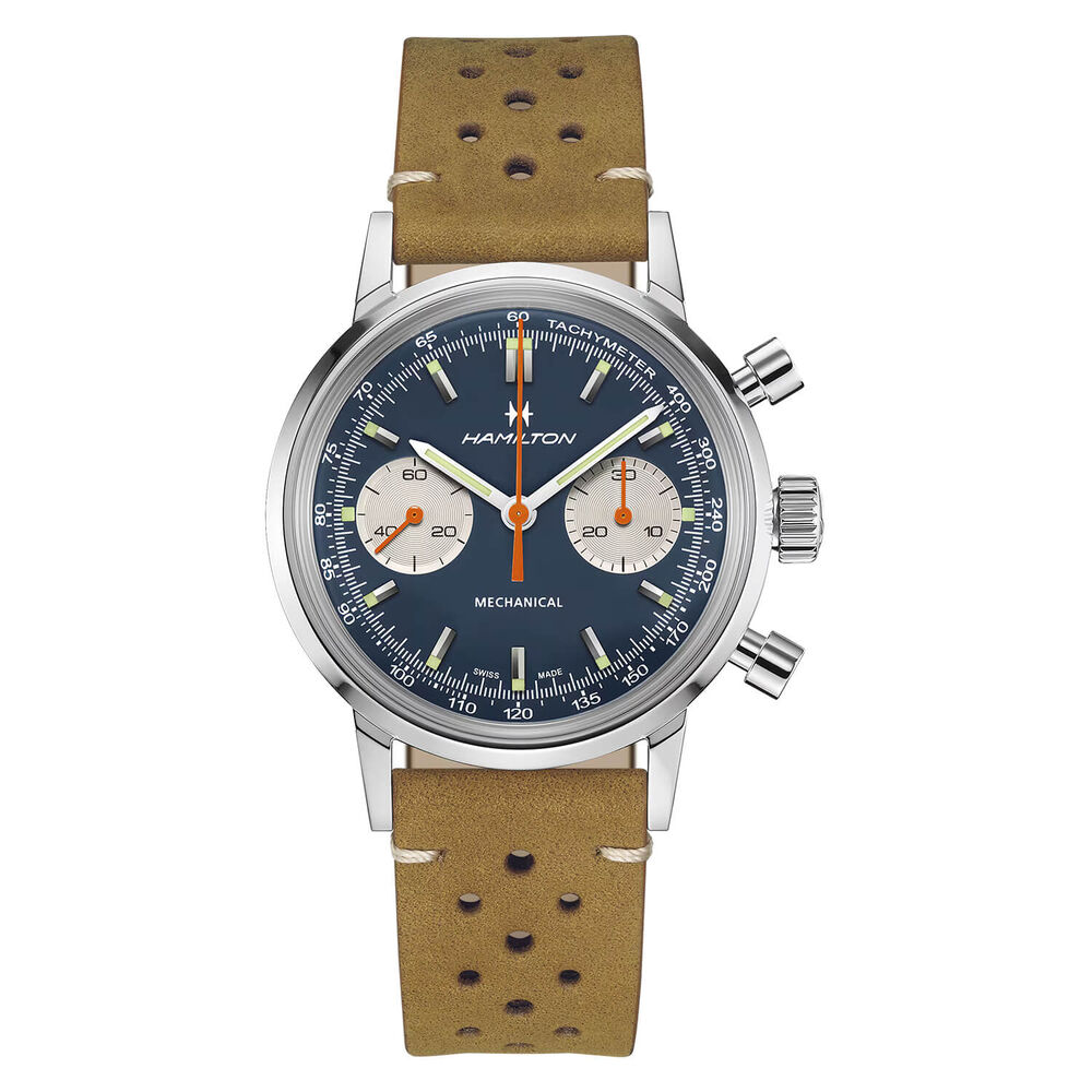 Hamilton American Classic 40mm Blue Dial Brown Leather Strap Chronograph Watch