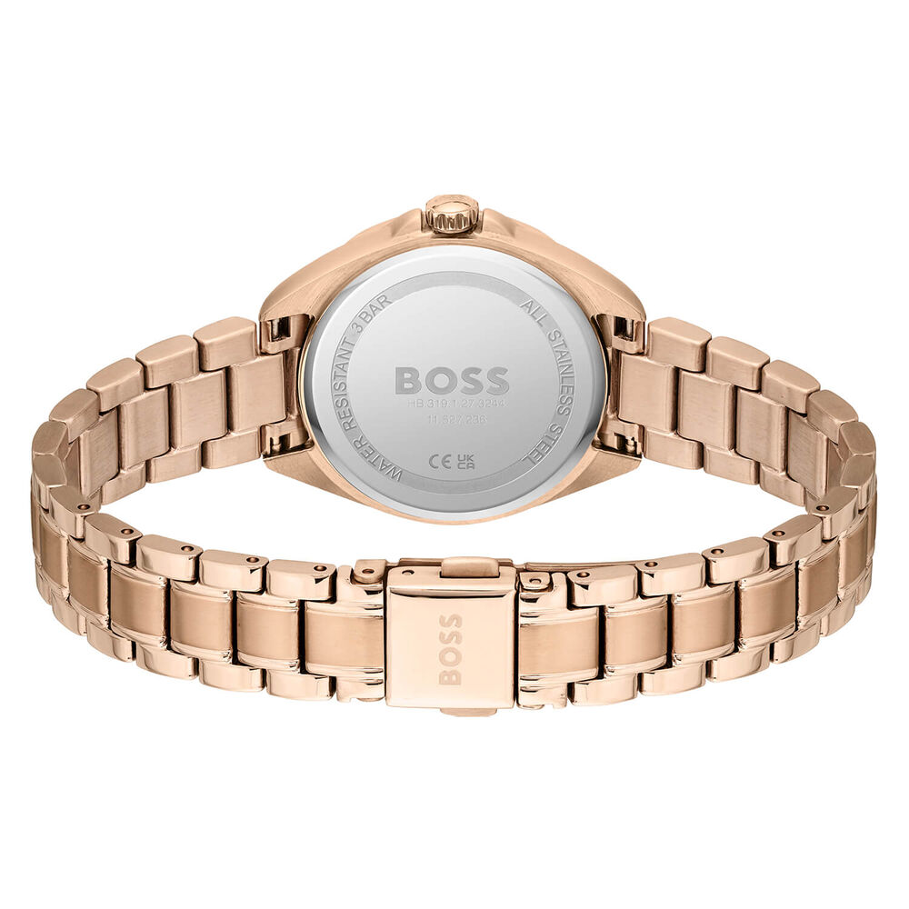 BOSS Felina 32mm Quartz Brown Dial Cubic Zirconia Bezel Rose Gold IP Case Bracelet Watch image number 2
