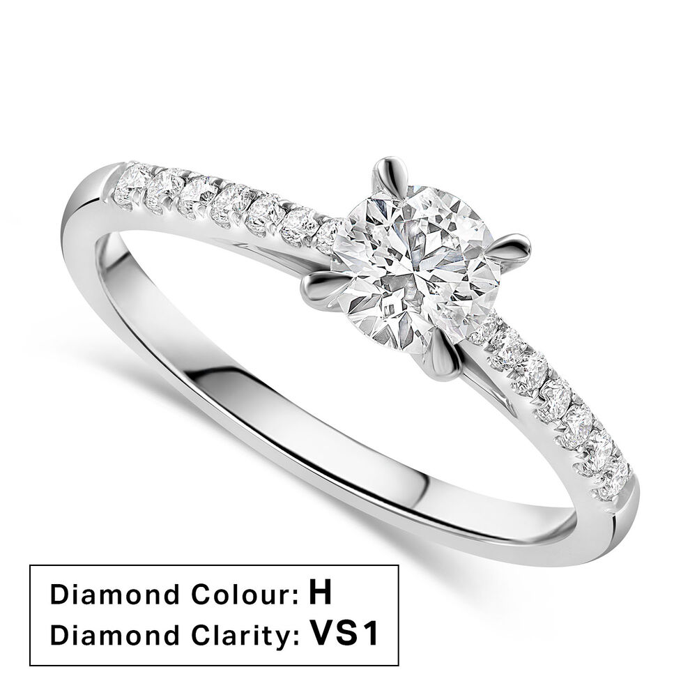 Platinum 0.52ct Round Diamond Four Claw Solitaire & Shoulders Ring