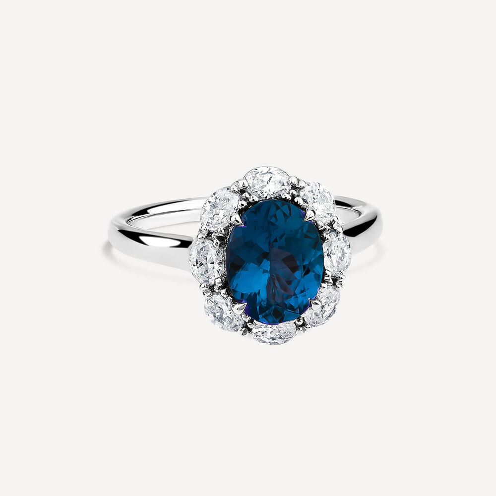 18ct White Gold Oval Sapphire Centre & 0.64ct Oval Diamond Surround Ring image number 1