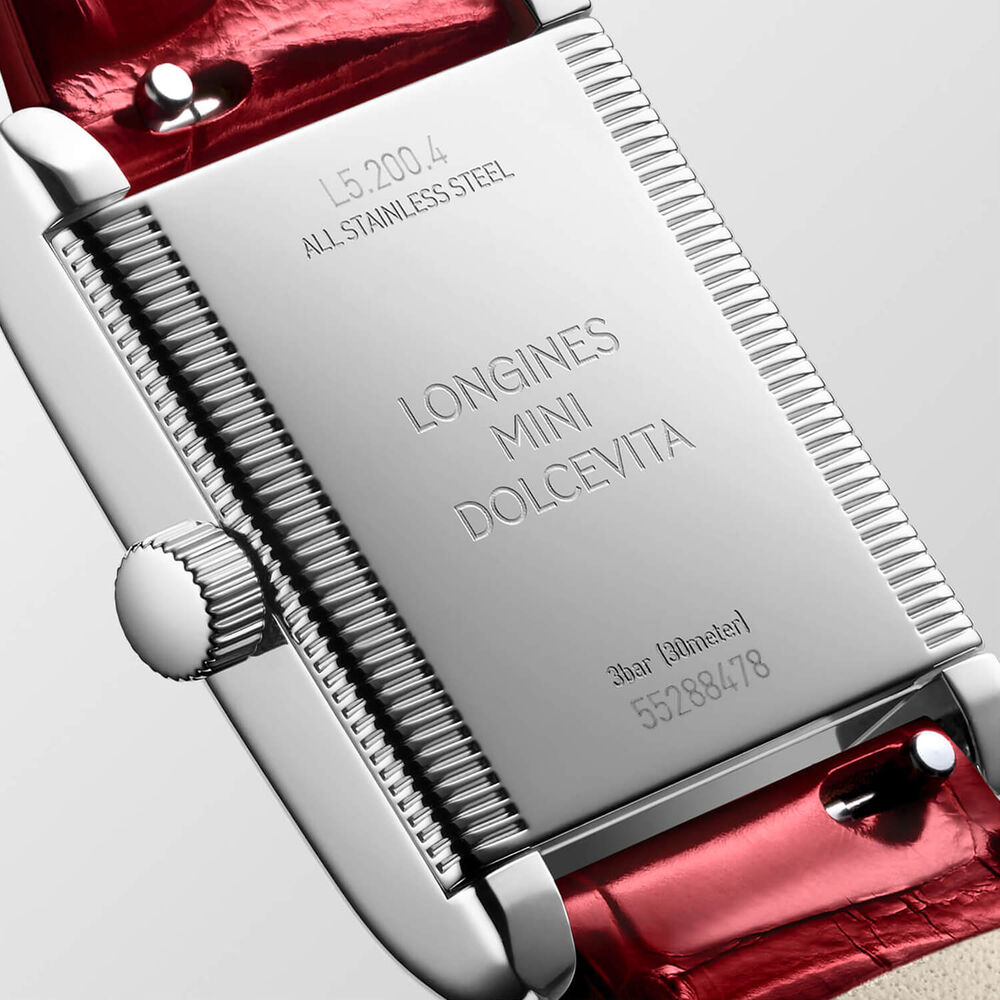 Longines MiniDolcevita 2023 29 X 21.50mm Silver "flinqué" Dial Red Strap Watch image number 2