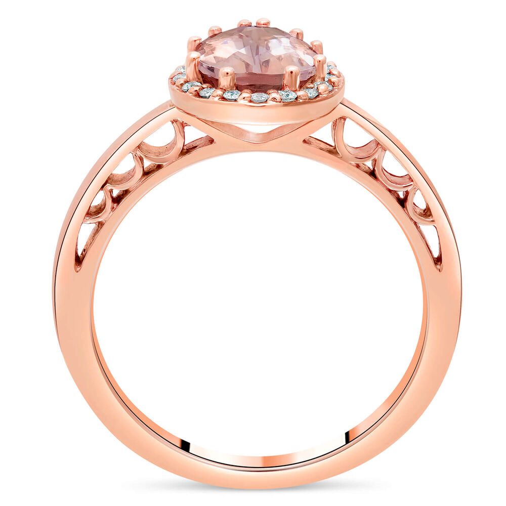9ct Rose Gold 0.10ct Diamond Halo and Morganite Ring image number 2