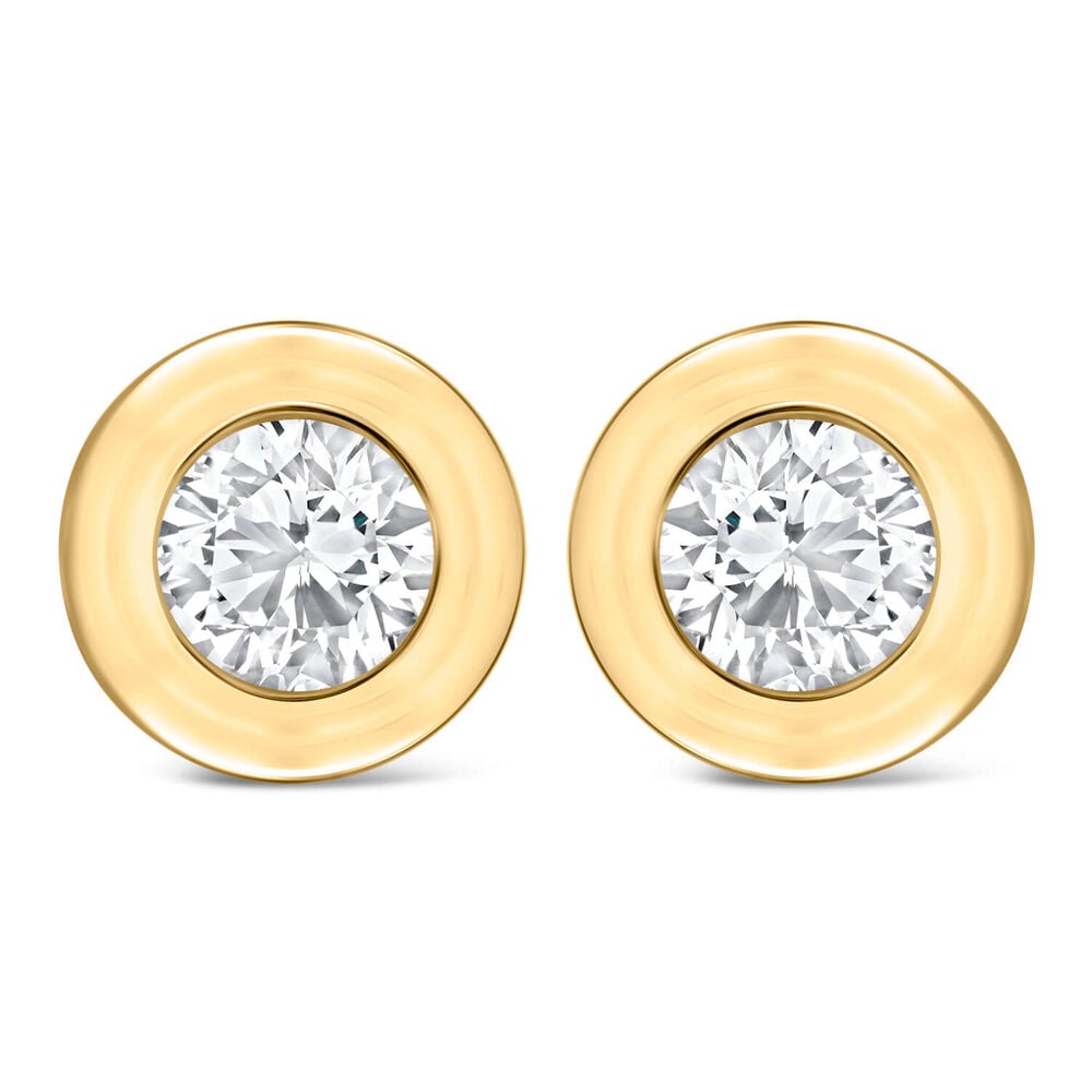 9ct Yelow Gold Round Rubover Cubic Zirconia Stud Earrings image number 0