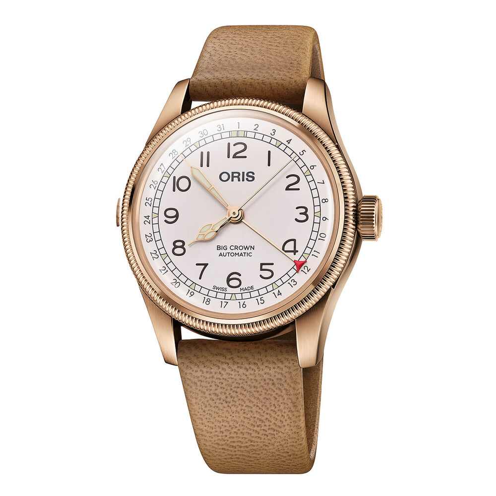Pre-Owned Oris Big Crown Father Time Limited Edition 40mm White Dial Brown Leather Strap Watch