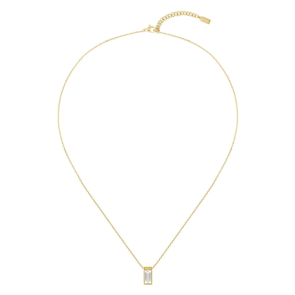 Ladies BOSS Clia Light Yellow Gold IP Baguette Crystal Necklace